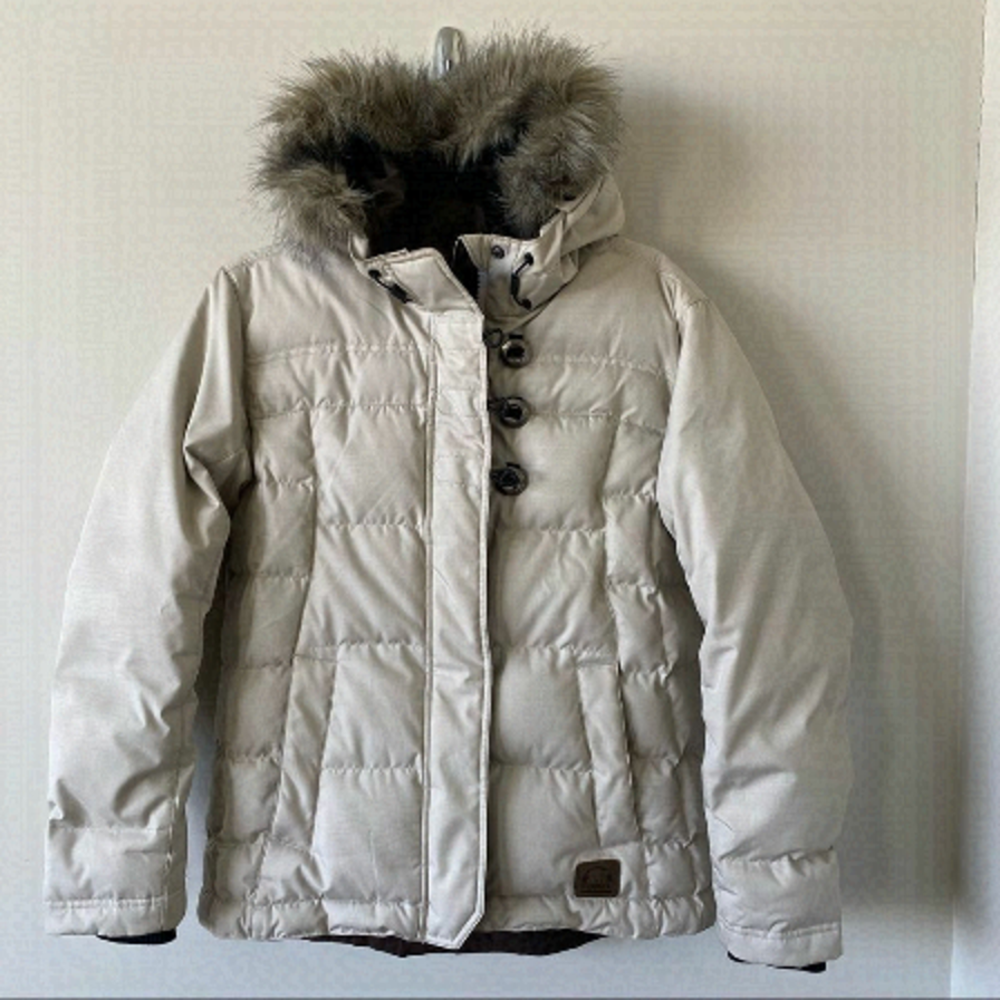 Sorel-Short Down Puffer Cream Faux Fur Hood Jacket